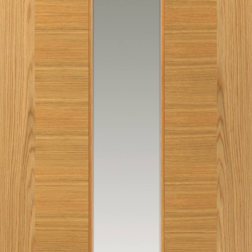 J B Kind Ostria Oak Door Pair - Clear Glass - Prefinished