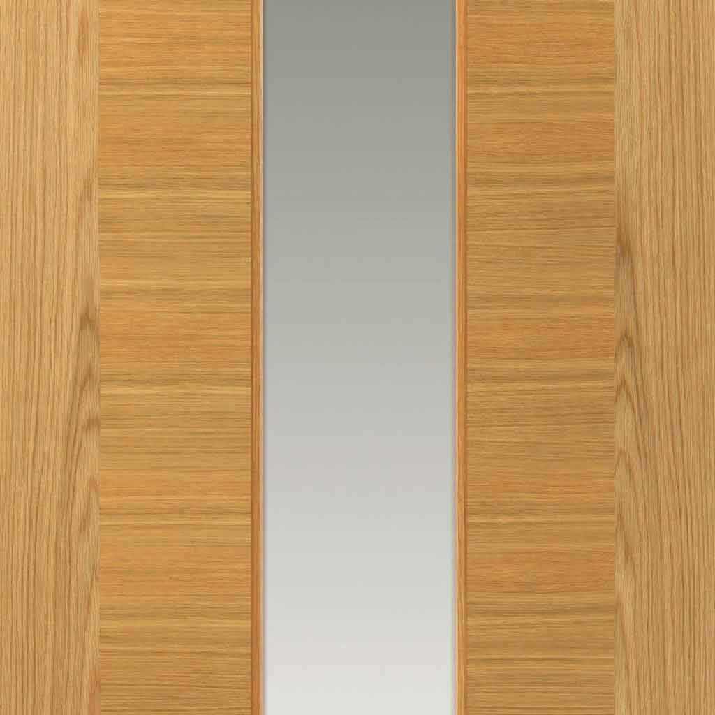 Two Sliding Doors and Frame Kit - Ostria Flush Oak Door - Clear Glass - Prefinished