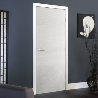 Image: J B Kind White Contemporary Ripple Textured Primed Flush Fire Door - 30 Minute Fire Rated