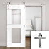 Single Sliding Door & Stainless Steel Barn Track - Eccentro White Door - Clear Glass - Prefinished