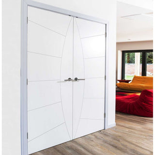 Image: J B Kind Elektra White Primed Flush Door Pair