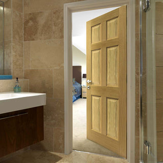 Image: J B Kind Oak Classic Grizedale 6 Panel Fire Door - 1/2 Hour Fire Rated - Prefinished