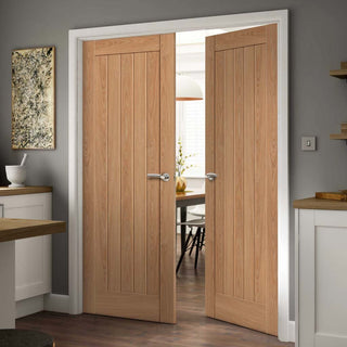 Image: J B Kind Laminates Hudson Oak Coloured Internal Door Pair - Prefinished
