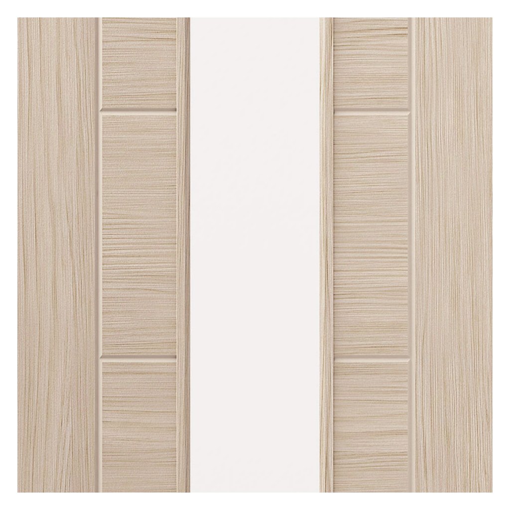 J B Kind Laminates Ivory Painted Door Pair - Clear Glass - Prefinished