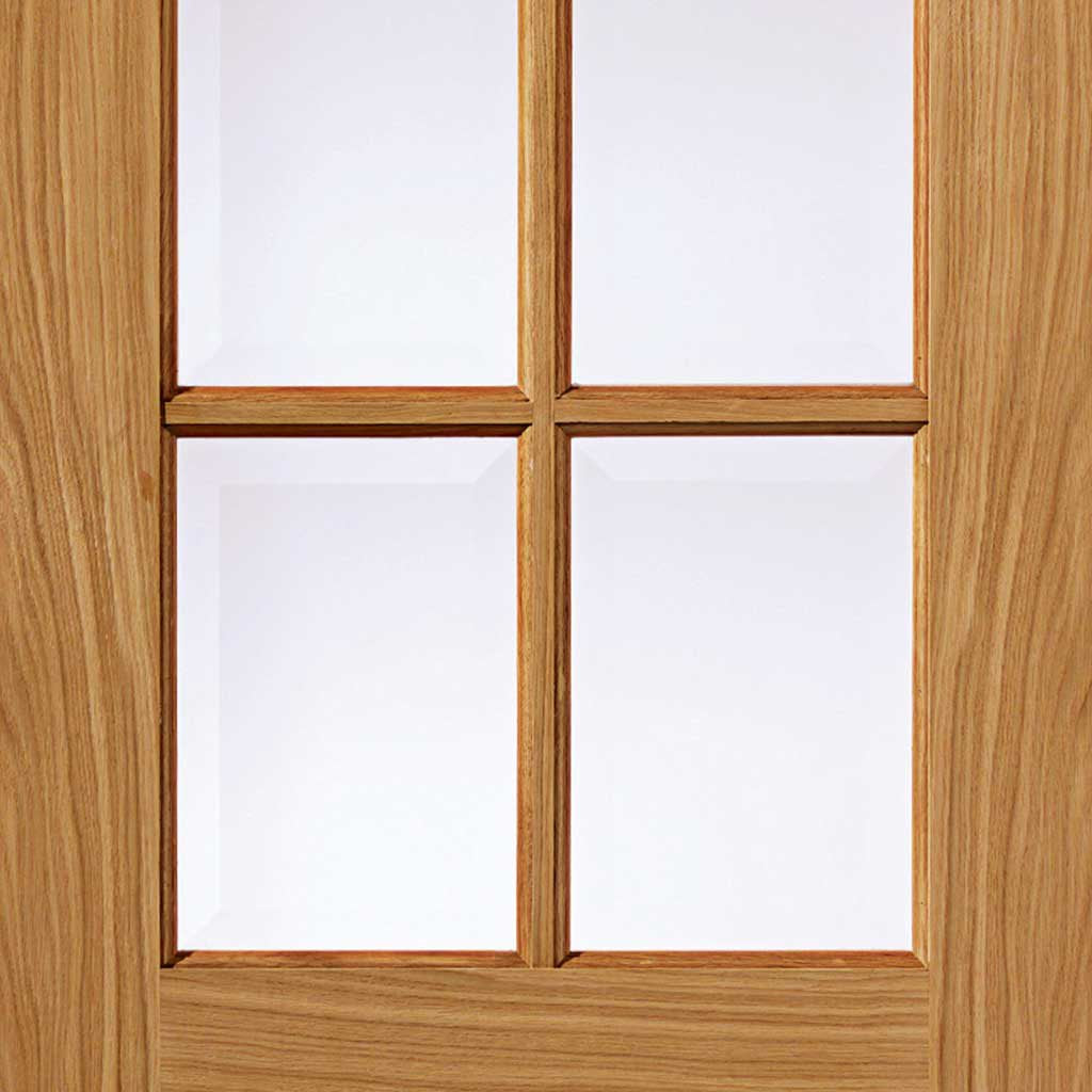 Double Sliding Door & Track - Dove Oak Doors - Clear Glass