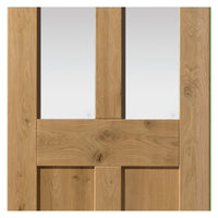 Rustic Oak Shaker 2 Panel 2 Pane Double Evokit Pocket Door Detail - Prefinished - Clear Glass