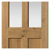 Rustic Oak Shaker 2 Panel 2 Pane Double Evokit Pocket Door Detail - Prefinished - Clear Glass