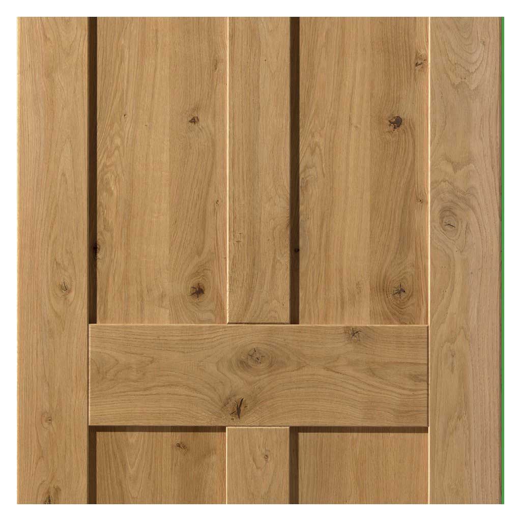 Rustic Oak Shaker 4 Panel Absolute Evokit Double Pocket Door Detail - Prefinished