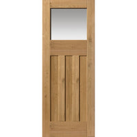 Rustic Oak 1930 DX Shaker Double Evokit Pocket Door Detail - Prefinished - Obscure Glass