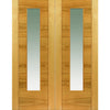 J B Kind Mistral Oak Door Pair - Clear Glass - Decorative Grooves and Pre-finished