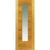 J B Kind Mistral Oak Door Pair - Clear Glass - Decorative Grooves and Pre-finished