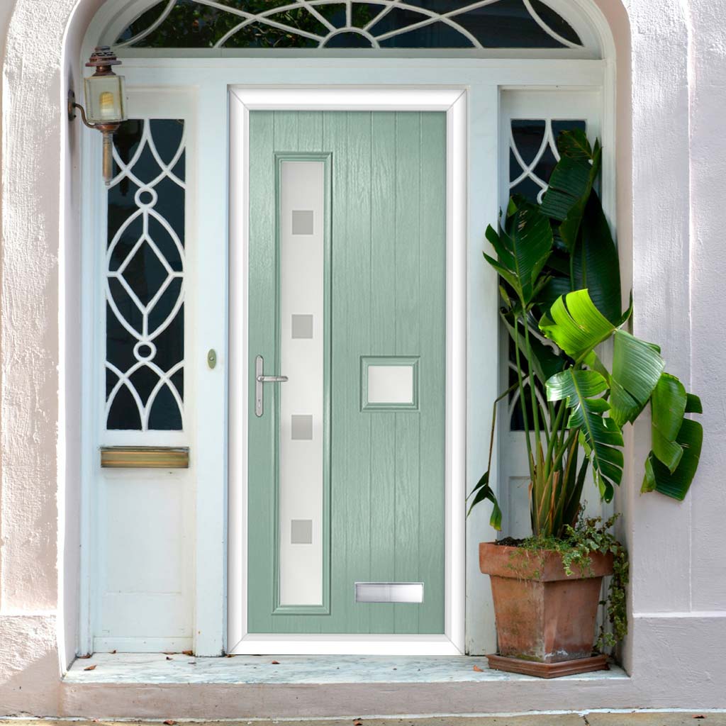 Cottage Style Jowett 2 Composite Front Door Set with Hnd Ellie Glass - Shown in Chartwell Green