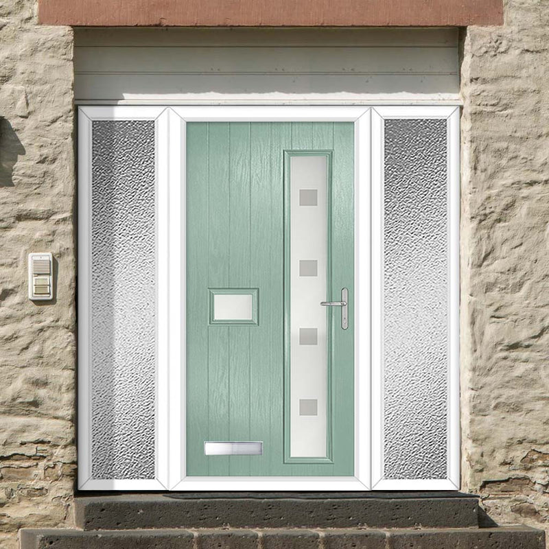 Cottage Style Jowett 2 Composite Front Door Set with Double Side Screen - Hnd Ellie Glass - Shown in Chartwell Green