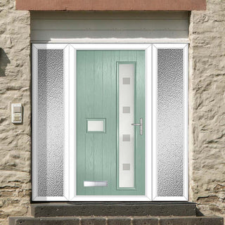 Image: Cottage Style Jowett 2 Composite Front Door Set with Double Side Screen - Hnd Ellie Glass - Shown in Chartwell Green