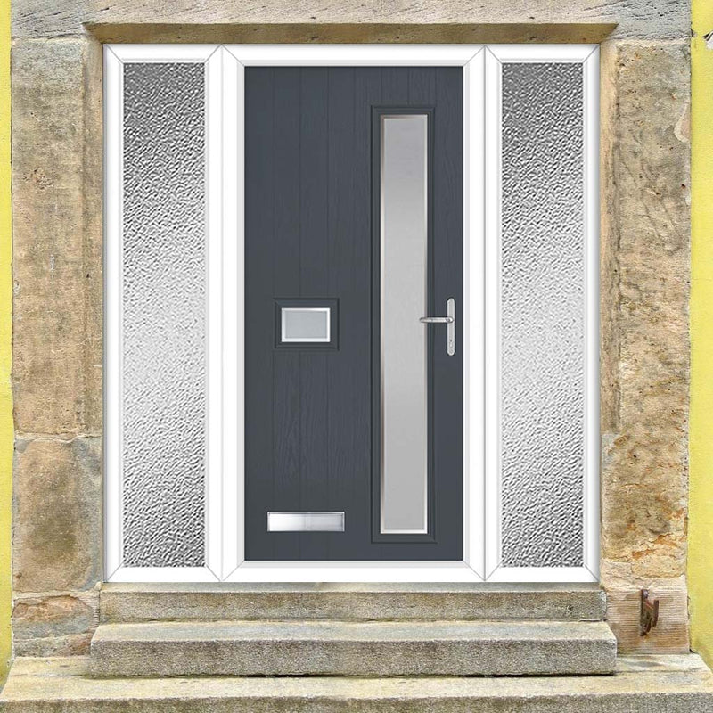 Cottage Style Jowett 2 Composite Front Door Set with Double Side Screen - Hnd Ice Edge Glass - Shown in Slate Grey