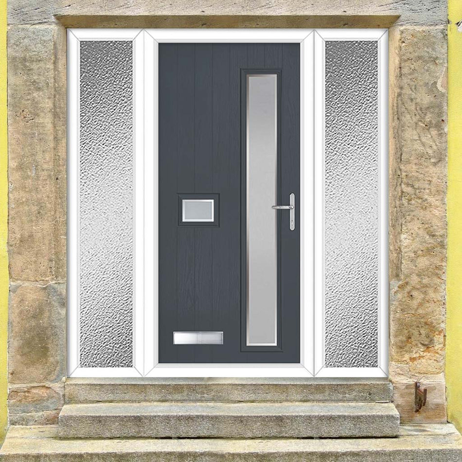 Cottage Style Jowett 2 Composite Front Door Set with Double Side Screen - Hnd Ice Edge Glass - Shown in Slate Grey