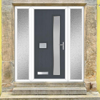Image: Cottage Style Jowett 2 Composite Front Door Set with Double Side Screen - Hnd Ice Edge Glass - Shown in Slate Grey