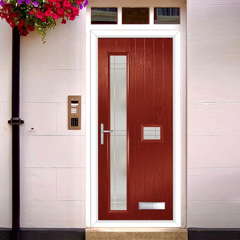 Cottage Style Jowett 2 Composite Front Door Set with Hnd Linear Glass - Shown in Red
