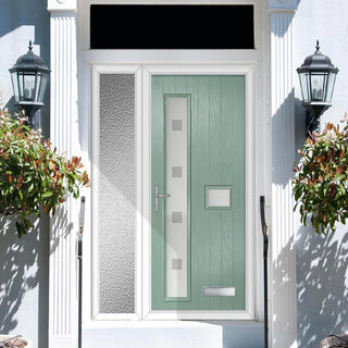 Image: Cottage Style Jowett 2 Composite Front Door Set with Single Side Screen - Hnd Ellie Glass - Shown in Chartwell Green