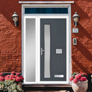 Image: Cottage Style Jowett 2 Composite Front Door Set with Single Side Screen - Hnd Ice Edge Glass - Shown in Slate Grey