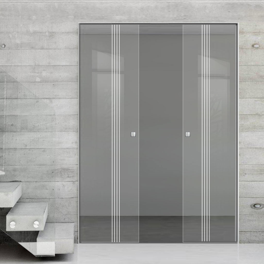 Juniper 8mm Clear Glass - Obscure Printed Design - Double Absolute Pocket Door