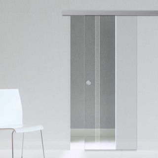 Image: Single Glass Sliding Door - Juniper 8mm Clear Glass - Obscure Printed Design - Planeo 60 Pro Kit