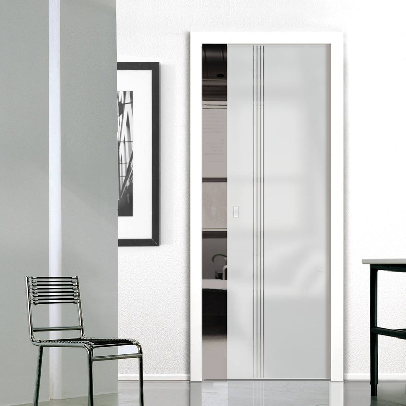 Juniper 8mm Obscure Glass - Clear Printed Design - Single Evokit Glass Pocket Door