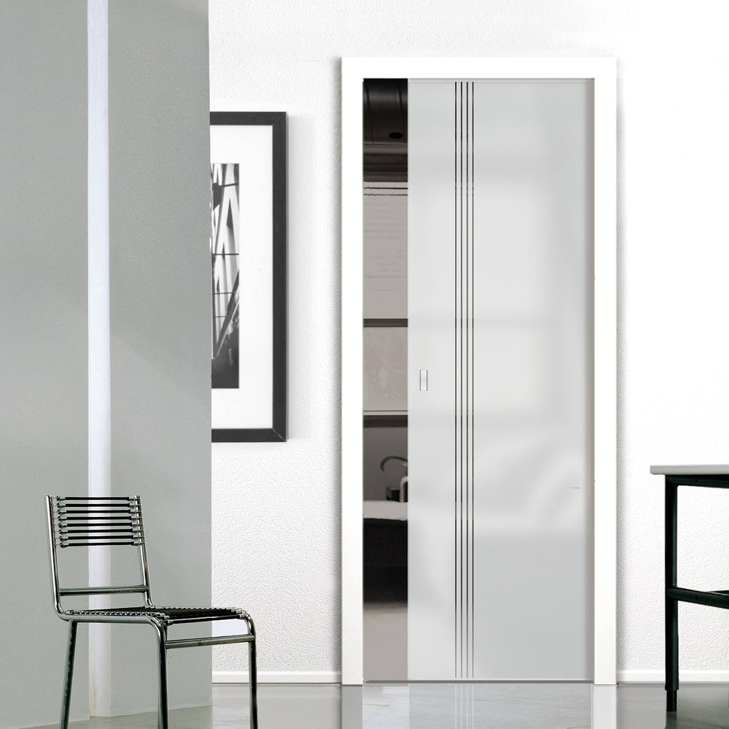 Juniper 8mm Obscure Glass - Clear Printed Design - Single Evokit Glass Pocket Door