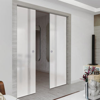 Image: Juniper 8mm Obscure Glass - Clear Printed Design - Double Evokit Pocket Door