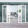 Top Mounted Black Sliding Track & Solid Wood Double Doors - Eco-Urban® Jura 5 Pane 1 Panel Doors DD6431G Clear Glass - Cloud White Premium Primed