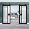 Top Mounted Black Sliding Track & Solid Wood Double Doors - Eco-Urban® Jura 5 Pane 1 Panel Doors DD6431SG Frosted Glass - Shadow Black Premium Primed