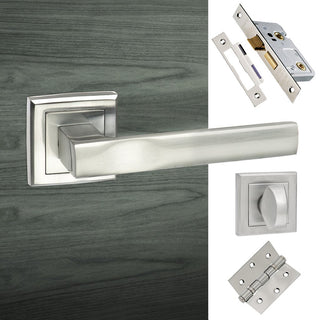 Image: Kansas Status Bathroom Lever on Square Rose - Satin Chrome Handle Pack