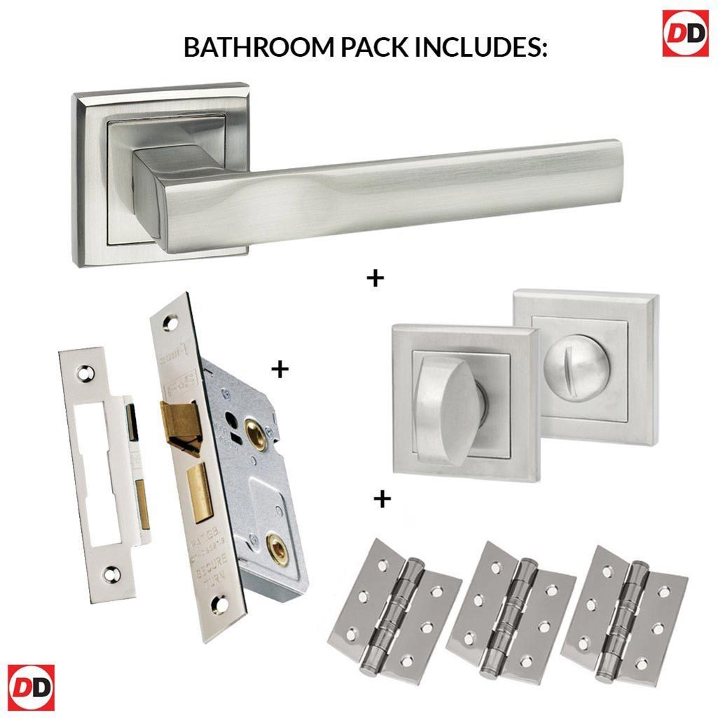 Kansas Status Bathroom Lever on Square Rose - Satin Chrome Handle Pack