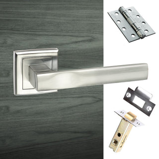 Image: Kansas Status Fire Lever on Square Rose - Satin Chrome Handle Pack