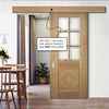 Single Sliding Door & Wall Track - Kensington Oak Panel Door - Clear Bevelled Glass - Prefinished