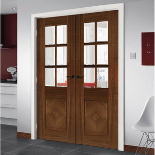 Image: Kensington Walnut Prefinished Door Pair - Clear Bevelled Glass