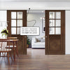 Double Sliding Door & Wall Track - Kensington Prefinished Walnut Door - Clear Bevelled Glass