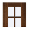 Kensington Walnut Veneer Staffetta Twin Telescopic Pocket Doors - Clear Bevelled Glass - Prefinished