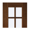 Kensington Walnut Veneer Staffetta Quad Telescopic Pocket Doors - Clear Bevelled Glass - Prefinished