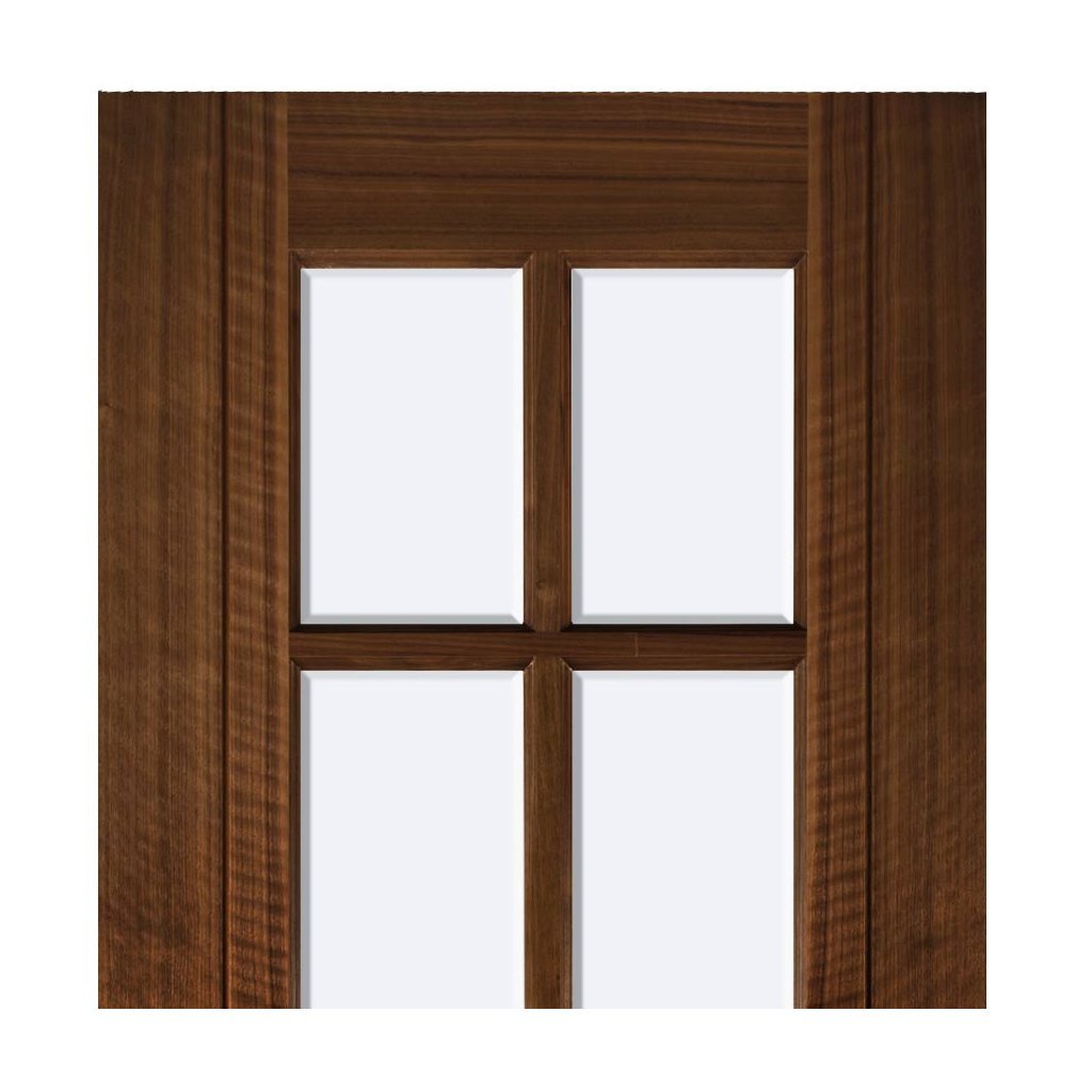 Kensington Walnut Single Evokit Pocket Door Detail - Clear Bevelled Glass - Prefinished