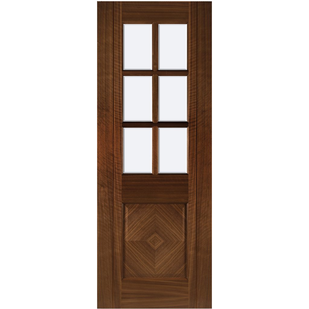 Kensington Walnut Prefinished Door Pair - Clear Bevelled Glass