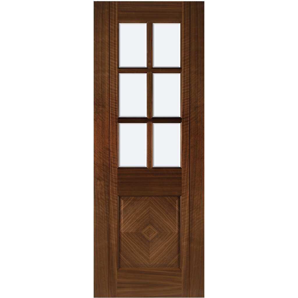 Kensington Walnut Absolute Evokit Double Pocket Door Detail - Clear Bevelled Glass - Prefinished