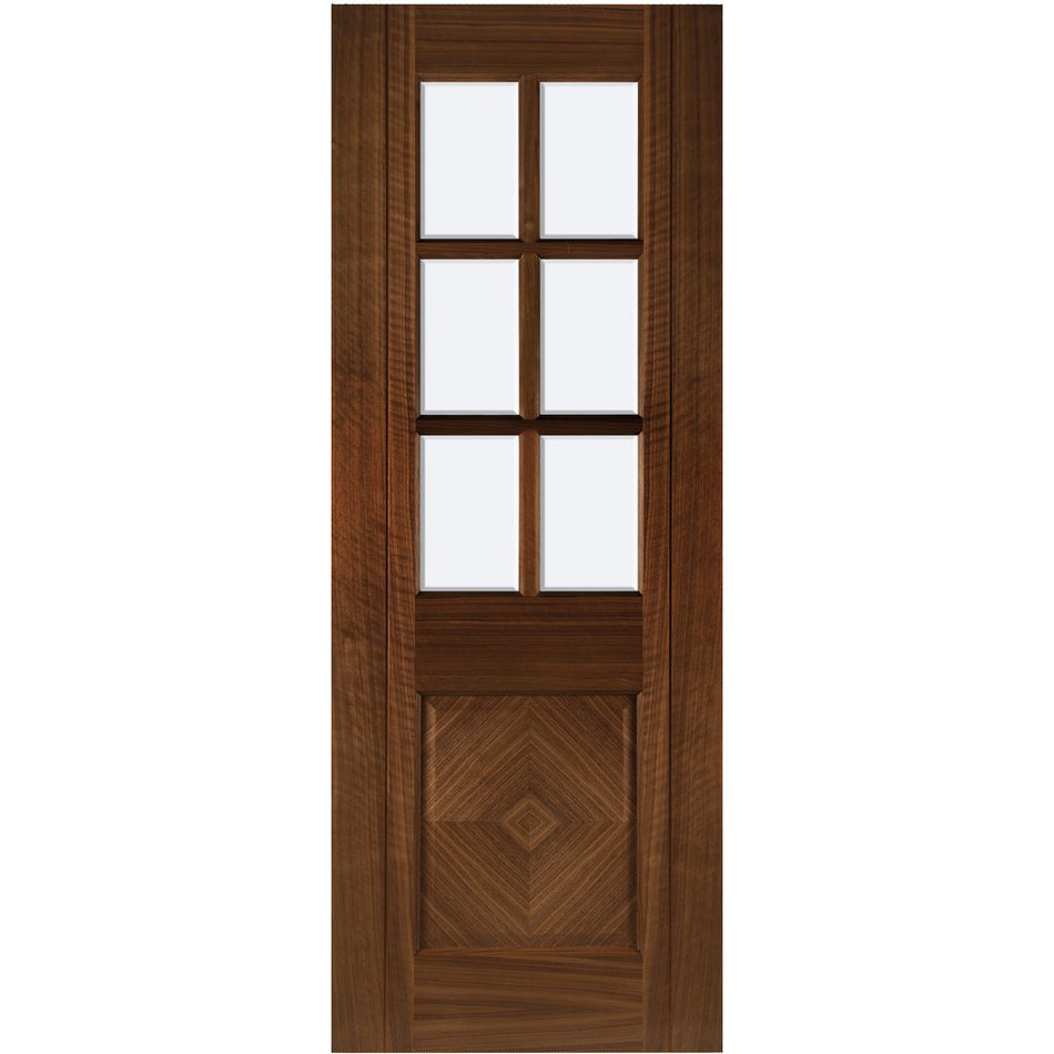 Pass-Easi Four Sliding Doors and Frame Kit - Kensington Prefinished Walnut Door - Clear Bevelled Glass