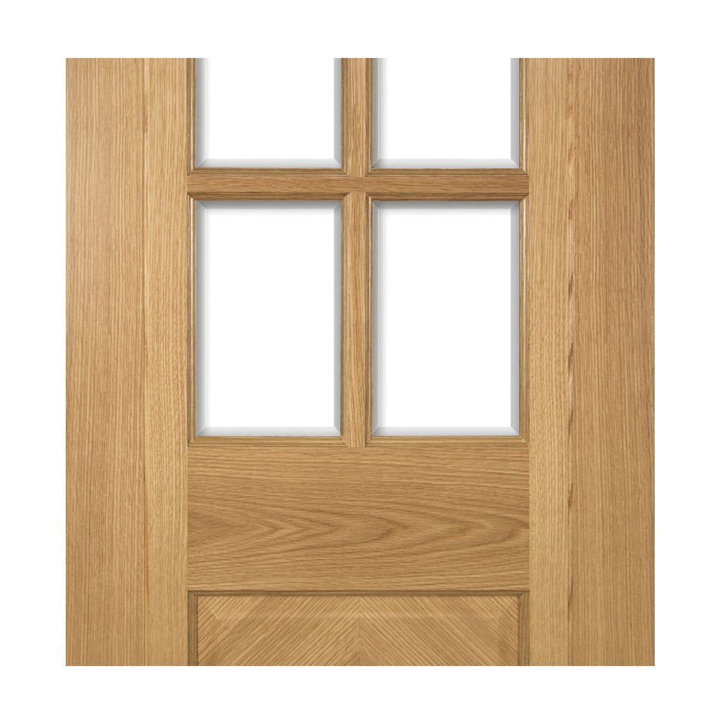 Kensington Oak Panel Door Pair - Clear Bevelled Glass - Prefinished