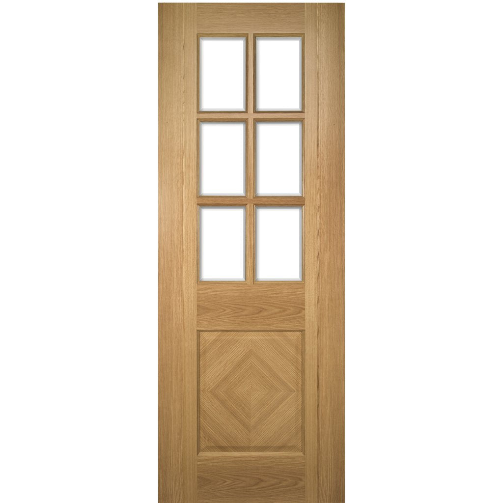 Kensington Oak Panel Door Pair - Clear Bevelled Glass - Prefinished