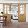 Double Sliding Door & Wall Track - Kensington Oak Panel Door - Clear Bevelled Glass - Prefinished