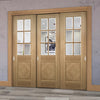 Pass-Easi Three Sliding Doors and Frame Kit - Kensington Oak Panel Door - Clear Bevelled Glass - Prefinished