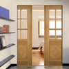 Kensington Oak Panel Absolute Evokit Double Pocket Doors - Clear Bevelled Glass - Prefinished