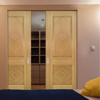 Image: Kensington Oak Panel Absolute Evokit Double Pocket Doors - Prefinished