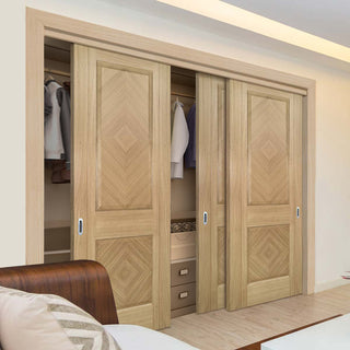 Image: Three Sliding Maximal Wardrobe Doors & Frame Kit - Kensington Oak Panel Door - Prefinished